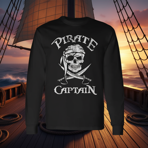 Maglietta a maniche lunghe da Capitano Pirata con design teschio, nera, a tema pirata - Product Image 3