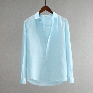 Camicie da <span class=keywords><strong>uomo</strong></span> in <span class=keywords><strong>lino</strong></span> stampato doppiopetto personalizzate, <span class=keywords><strong>100</strong></span>% <span class=keywords><strong>lino</strong></span> di alta qualità, stile vintage, ad asciugatura rapida, casual, con logo personalizzato - Product Image 2