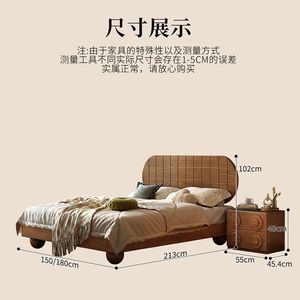 French Style Antique Wooden Bed 1.8m Double Modern Minimalist Design For <b>Small</b> Apartments And Guesthouses - Product Image 4