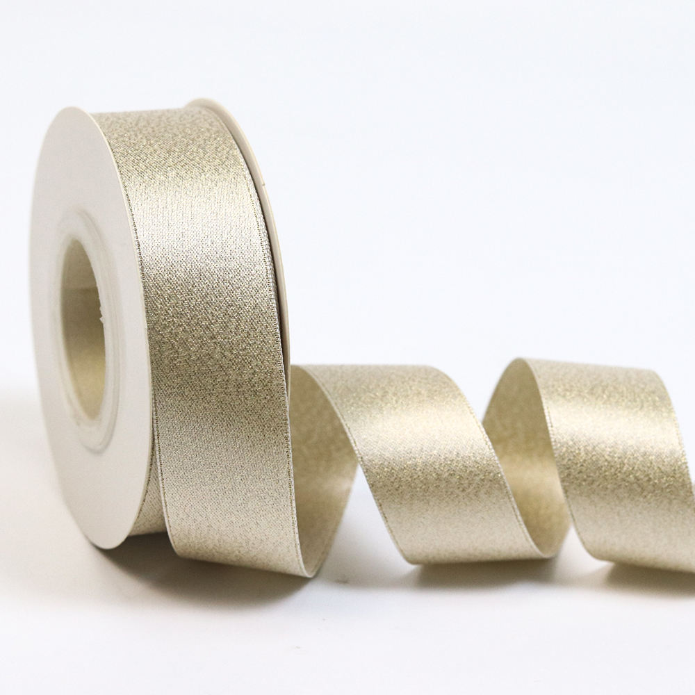 Wholesale Custom Logo Metallic Glitter Satin Ribbon Rose Gold Luster Style Gift Ribbon for Birthday Christmas Decoration