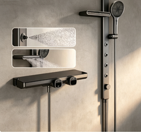Colonne de douche thermostatique numérique en céramique finition chrome gris canon poli avec barre coulissante et panneau de massage multifonction à jets corporels