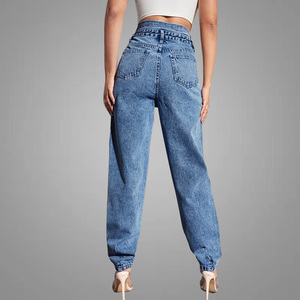 Le nuove donne di moda indossano Jeans a vita alta con tasca inclinata mamma <span class=keywords><strong>pantaloni</strong></span> da donna cerniera Fly carota <span class=keywords><strong>pantaloni</strong></span> da donna Denims <span class=keywords><strong>pantaloni</strong></span> tinta unita Jeans - Product Image 6