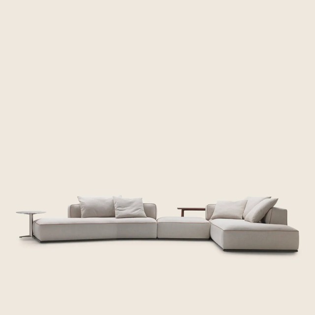 Modern Low Profile Sectional Sofa Light Grey Fabric Couch Deep Seat Modular Living Room Furniture With Side Tables for Apartment