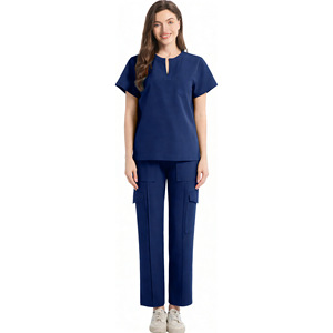 Daoyi <b>Scrub</b> Set Women Navy <b>Blue</b> Polyester Woven Hospital Uniforms - Product Image 3