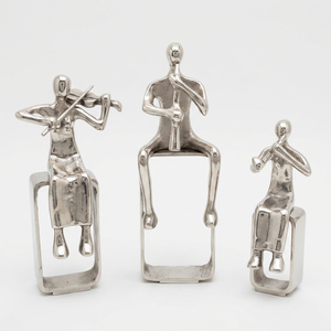 Ensemble de 3 figurines de musiciens en argent faites à la main, écologiques, sculpture d'art moderne, ornement de table pour la décoration de salon et de la maison - Product Image 1