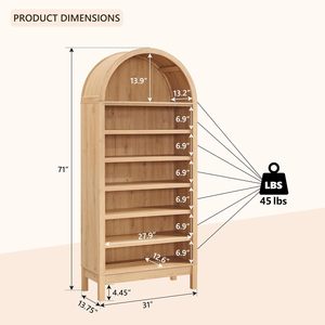 Meuble à chaussures autoportant à toit arqué, organisateur de chaussures à 7 niveaux à étagères ouvertes pour entrée (disponible en plusieurs finitions) - Product Image 5