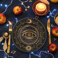 Assiettes en papier à motif oculaire astrologique, design noir et or, biodégradables, thème de fête, banquet, vaisselle jetable
