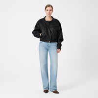Blouson court pour femme en peau de mouton véritable noir obsidienne, fermeture éclair, col rond, écologique, anti-rides, automne