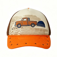 Gorra de béisbol de malla al por mayor, personalizada, de 5 paneles, con espuma de color a contraste, bordado 3D, tipo trucker con cierre a presión y cuerda.