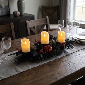 Centro de Mesa de Plástico con Forma de Calabaza de Halloween LANJO con Portavelas LED a Pilas, Decoración Negra para Interiores - Product Image 3