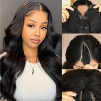 Perruque Facile à Porter Sans Colle, Fabriquée à la Machine, Cheveux Humains Vierges Péruviens Sans Laisser de Lacunes, Cheveux Remy Ondulés Naturels Sans Couture, Perruques en V