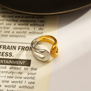 Stainless Steel <b>Ring</b> Geometric Two Tone Gold Plated Open Design Women's Fashion Jewelry Gift YR5 - Product Image 1