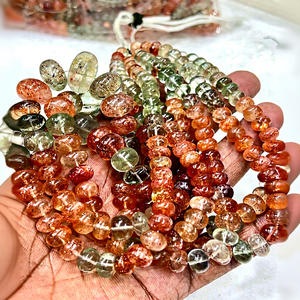 Cuentas de Piedras Preciosas Sueltas de Sunstone Natural AAA, de Lujo, Modernas, en Tonos Verde y Rojo, Lisas, en Forma de Rondelle, Tamaño de Hilo de 14 Pulgadas, 7-15mm, Alif - Product Image 1