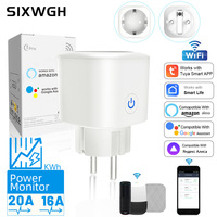 SIXWGH Nouvelle Conception Prise Intelligente WiFi Tuya avec Affichage, Prise EU, Contrôle Vocal Alexa, Compatible iOS, Source d'Alimentation Électrique, Direct Usine