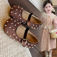Chaussures à talons pour filles en velours style preppy, fermeture velcro, semelles souples antidérapantes ; Nouvelle collection automne 2026 pour les enfants plus âgés