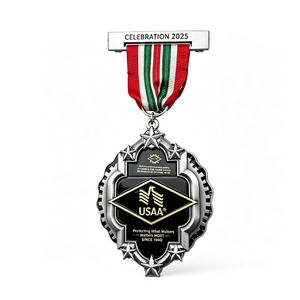Médaille de célébration USAA 2025 en alliage de zinc plaqué argent, forme irrégulière, impression en relief, récompense - Product Image 1