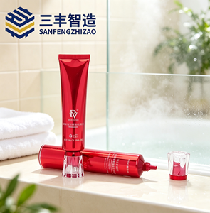 Metallic <b>Red</b> Cosmetic Squeeze Tube with Custom Acrylic Applicator Cap - Product Image 4