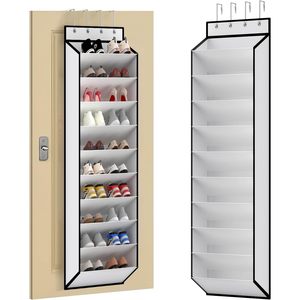 10 Tiers White Over Door <b>Shoe</b> Organizer Storage, Hanging <b>Shoe</b> <b>Holder</b> for Door with Large Deep Pockets - Product Image 1