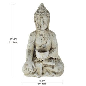Statue de <span class=keywords><strong>Bouddha</strong></span> en oxyde de magnésium de 12,4 pouces (31,5 cm) avec bol, sculpture de <span class=keywords><strong>jardin</strong></span> vintage patinée <span class=keywords><strong>pour</strong></span> la décoration de patio extérieur - Product Image 3