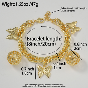personnalisé wholesale thick link <b>copper</b> charm filigree hollow sphere butterfly femme lustrous polished 18k gold plated <b>bracelet</b> - Product Image 6