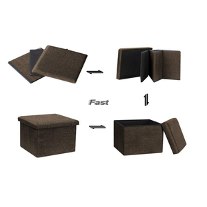 Pouf Cube Lin Petite Table Basse Repose-pieds <span class=keywords><strong>Tabouret</strong></span> Siège Pliant Jouets <span class=keywords><strong>Coffre</strong></span> Pliable pour Enfants d'extérieur Marron Ottoman - Product Image 2
