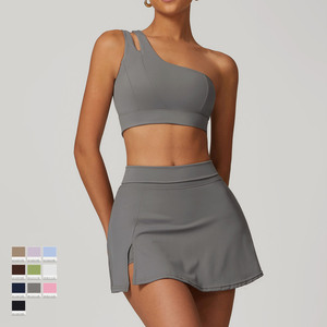 Sujetador de Yoga de un hombro con espalda hermosa para mujer, conjunto de falda corta para correr de tenis de secado rápido, Fitness sólido para traje deportivo, divisiones de Yoga - Product Image 5
