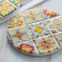 Sous-verre rond en céramique avec support, motif 3D en grès absorbant, résistant à la chaleur pour boissons, personnalisable OEM/ODM, vente en gros