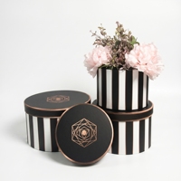 Boîte Cadeau de Luxe Personnalisée avec Logo, Boîte Cylindrique Ronde à Rayures Noires et Blanches avec Couvercle, Boîte à Chapeau Dorée pour Emballage Cadeau