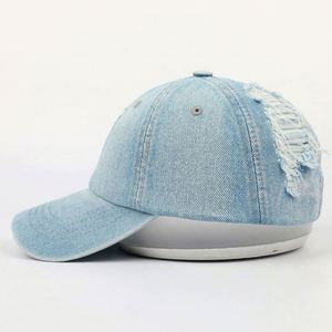 Wholesale Custom High Quality 6 Panel Unstructured Denim Dad Hat,Oem <b>Plain</b> Metal Buckle Blank Distressed Women Baseball <b>Caps</b> - Product Image 4