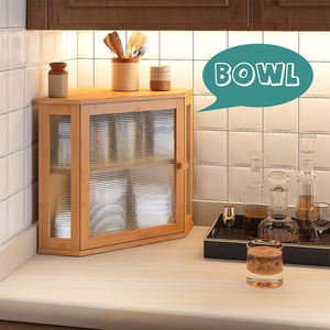 Wooden Corner Bread Box 11.8x11.8x13.78 Inch Large Capacity Storage With Corrugated Door For <b>Kitchen</b> Countertop - Product Image 2