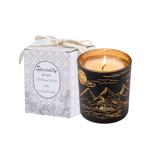 Vela Aromática LED de Cera de Soja con Control de Luz, en Copa de Vidrio Negro con Diseño de Montaña Dorada, para Ambiente Interior, Regalo Festivo Luminoso - Product Image 5