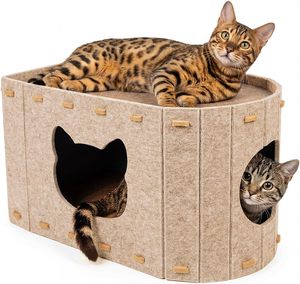 Felt Double-layer Cat House with Integrated Scratching Board Wear-resistant & Non-shedding Pet <b>Bed</b> - Product Image 1