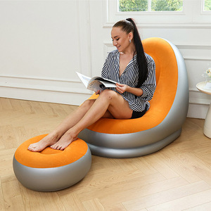 Fauteuil gonflable <span class=keywords><strong>orange</strong></span> floqué à bas prix avec repose-pieds, canapé gonflable individuel pour adultes - Product Image 3