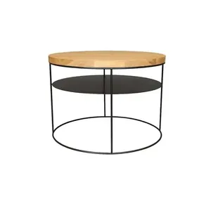 Contemporary Coffee Table With Open Storage Space Wooden Tea Table With Powder Coated Metal Base