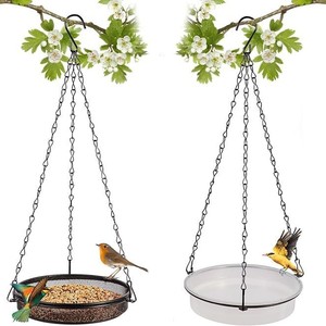 Comedero para Pájaros Colgante, Redondo, Metálico, Resistente, para Jardín Exterior, con Plato de Agua para Aves - Product Image 1