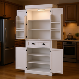 Mueble de Cocina Independiente Blanco de 71 Pulgadas de Alto con Luces LED, Estantes Ajustables y Cajones para Almacenamiento - Product Image 2