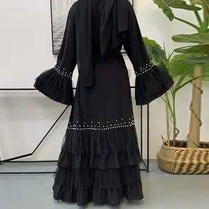 كفتان نسائي, عباءة عربية بتصميم مطرز بالخرز باللون الأسود من دبي ، ملابس إسلامية للنساء ، قفطان للمسلمات ، جلباب خمار