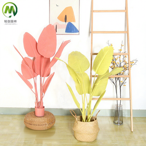 Planta Artificial de Plátano Colorida en Maceta, Planta Artificial de Plátano del Viajero con Flores de Ave del Paraíso Rosadas y Azules para Decoración de Interiores - Product Image 1