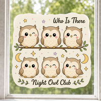 Autocollants personnalisés imperméables en PVC vinyle, autocollant décoratif électrostatique pour fenêtre, hibou kawaii, lune, étoile, imprimé UV, autocollant mural en verre