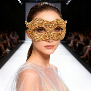 Masque demi-visage en plastique orné de diamants pour fête, costume de carnaval, accessoire de déguisement - Product Image 3