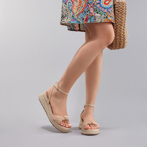 Sandali con tacco a onda in corda di canapa, nuovo stile estivo 2026, con fiocco in lino, eleganti e con tacco alto, perfetti per l'uso all'aperto - Product Image 3