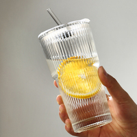 Gobelet à paille rabattable en verre renforcé, design moderne, motif vertical, avec ventouse, 400ml/600ml, au design attrayant, pour enfants