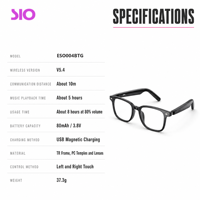 Lunettes Audio Intelligentes 5.4 à Oreille Ouverte pour Musique et Appels, Contrôle Tactile Double, Chargement Magnétique USB, Verres Transparents