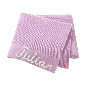 Mimixiong Hot Sale OEKO-TEX Groothandel Katoen Gepersonaliseerde <span class=keywords><strong>Baby</strong></span> Naam Brede Rand Babyshower Cadeau Pasgeboren <span class=keywords><strong>Baby</strong></span> Gebreid Dekentje - Product Image 6