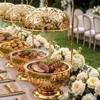 Plat de service de luxe 8L doré ajouré en acier inoxydable avec couvercle suspendu pour buffet, réchaud alimentaire pour mariages, banquets et fournitures hôtelières