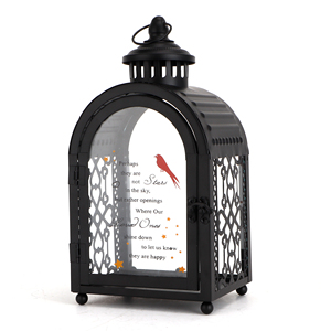 Personalizza lanterna commemorativa nera grigio Vintage cimitero candela lanterna in metallo ferro battuto vetro tempesta vento lanterna candela - Product Image 1