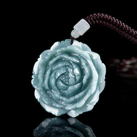 Pendentif en jadéite naturelle bleu pivoine, design original, style chinois, cadeau UNISEXE avec certificat d'évaluation HJ54