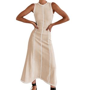 Vestido Personalizable para Mujer, Estilo Y2K, con Contraste de Colores, Cintura Ajustada, Cuello Redondo, Sin Mangas, Tipo Camiseta Acanalada - Product Image 1