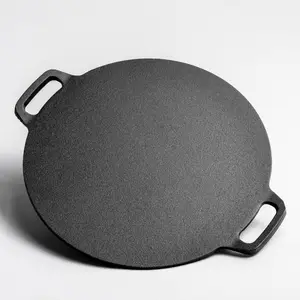 Multipurpose camping estilo coreano antiaderente Cast Iron Frying Pan Outdoor churrasco redondo Griddle Grill Pan com alça