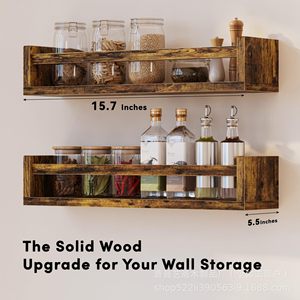 <b>Wall</b> <b>Mounted</b> Wooden Spice Rack 3 Tier Large Capacity Kitchen Storage <b>Shelf</b> For Condiments And Pantry Items - Product Image 2